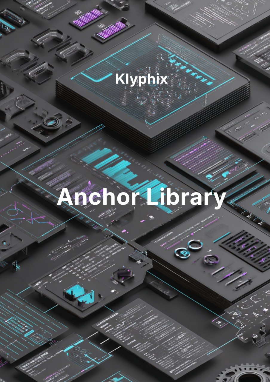 Collection of digital interfaces with 'Klyphix' branding and 'Anchor Library' text.