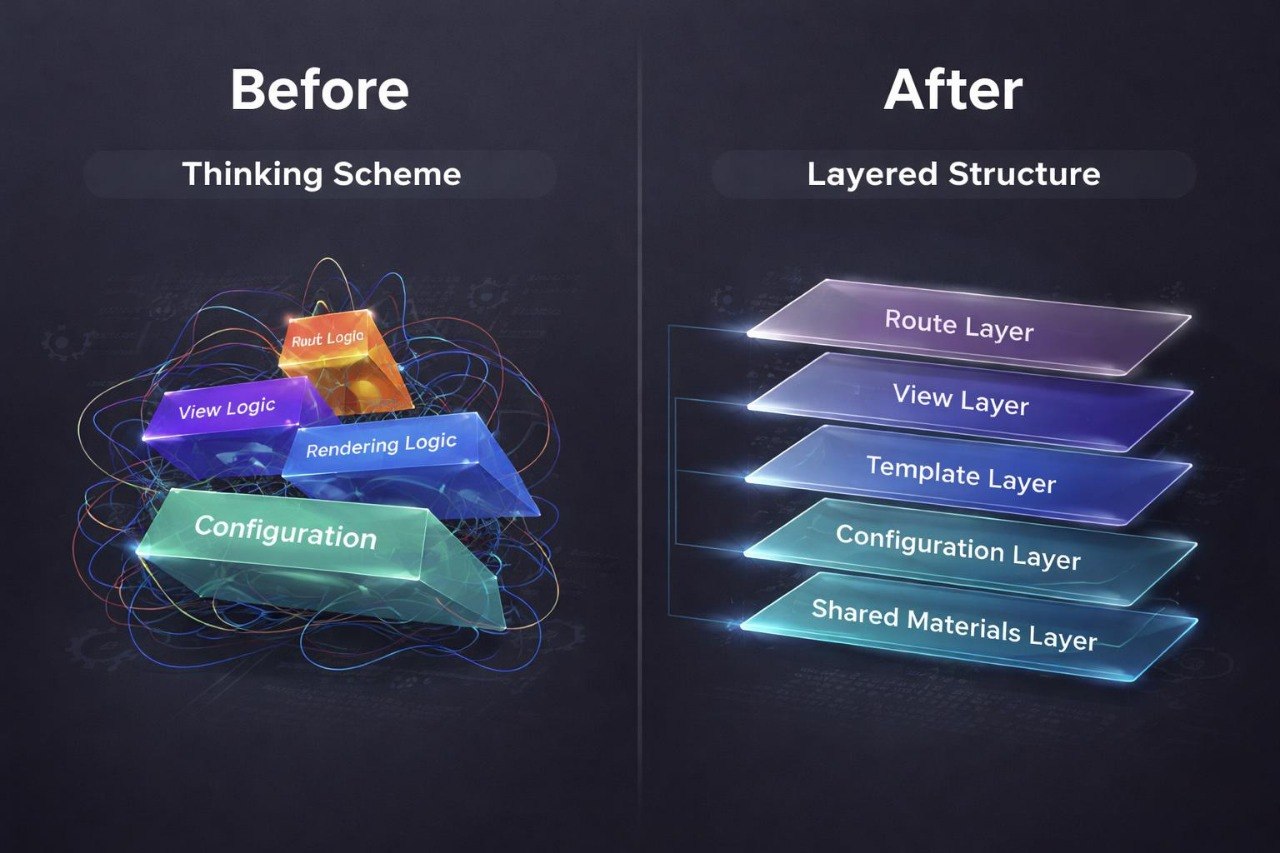 Comparison of 'Before' and 'After' design schemes on a dark background