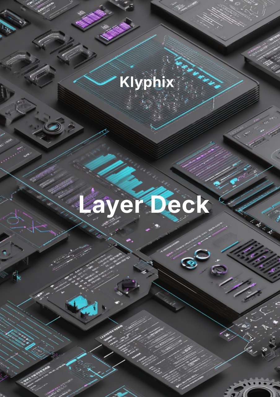Collection of layered digital interfaces with 'Klyphix' branding and 'Layer Deck' text.