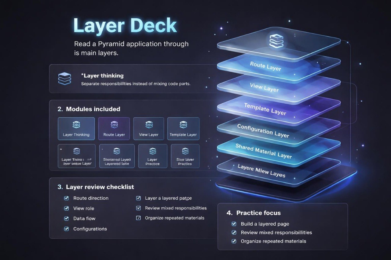 Diagram of a Layer Deck with different layers and their functions on a dark background.