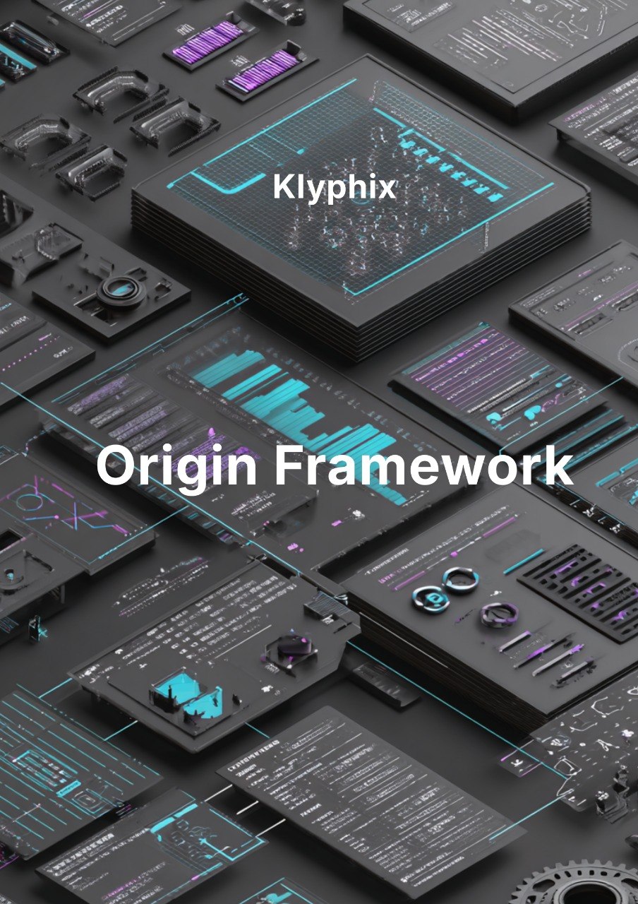 Klyphix Origin Framework with digital interface design on a dark background