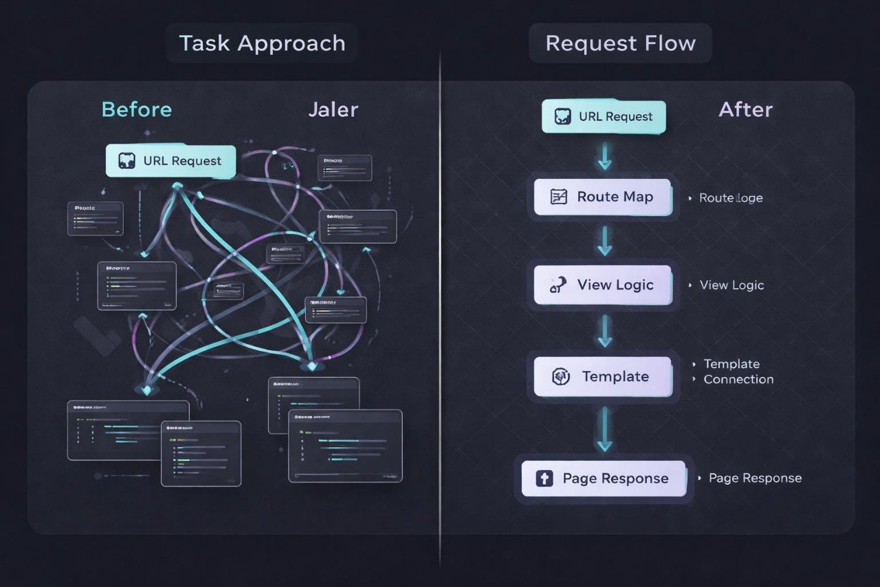 Diagram comparing 'Before' and 'After' approaches with Jaler in a technical context.