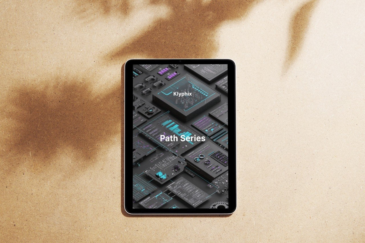 Tablet displaying a music production software interface on a textured beige surface